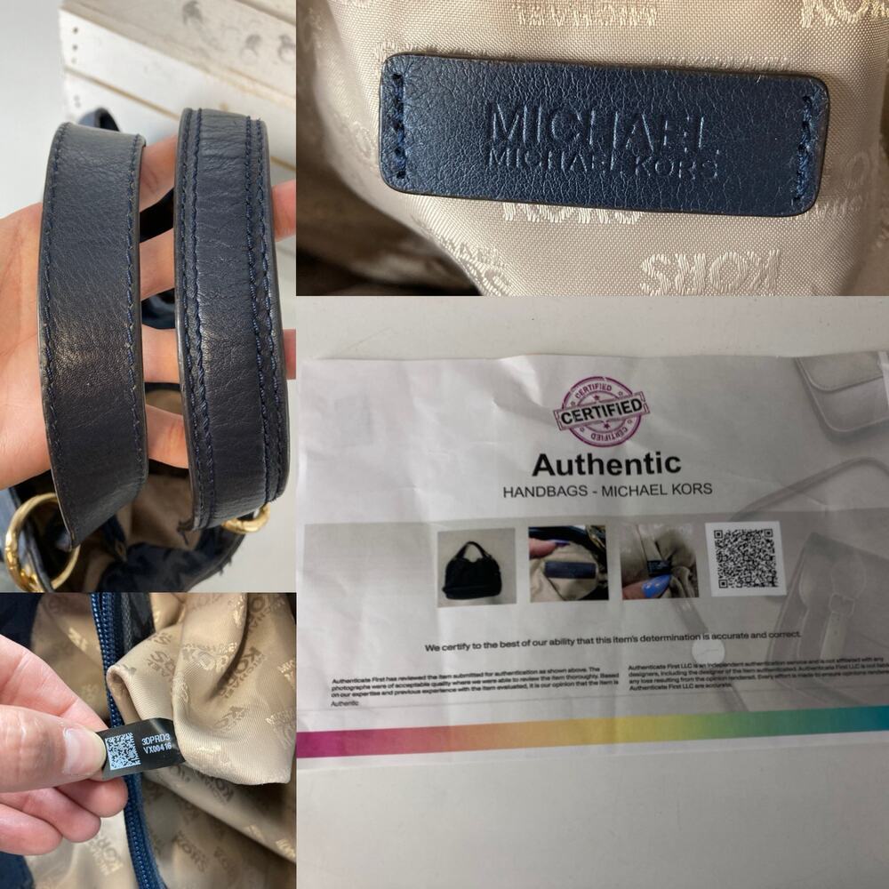 MICHAEL KORS LARGE NAVY CANVAS SIGNATURE PRINT SHOULDER BAG - Picture 14 of 16